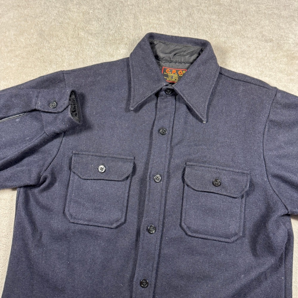 C.P.O. Shirt Jacket Mens M Navy Blue Wool Blend Vintage Anchor Button Shacket